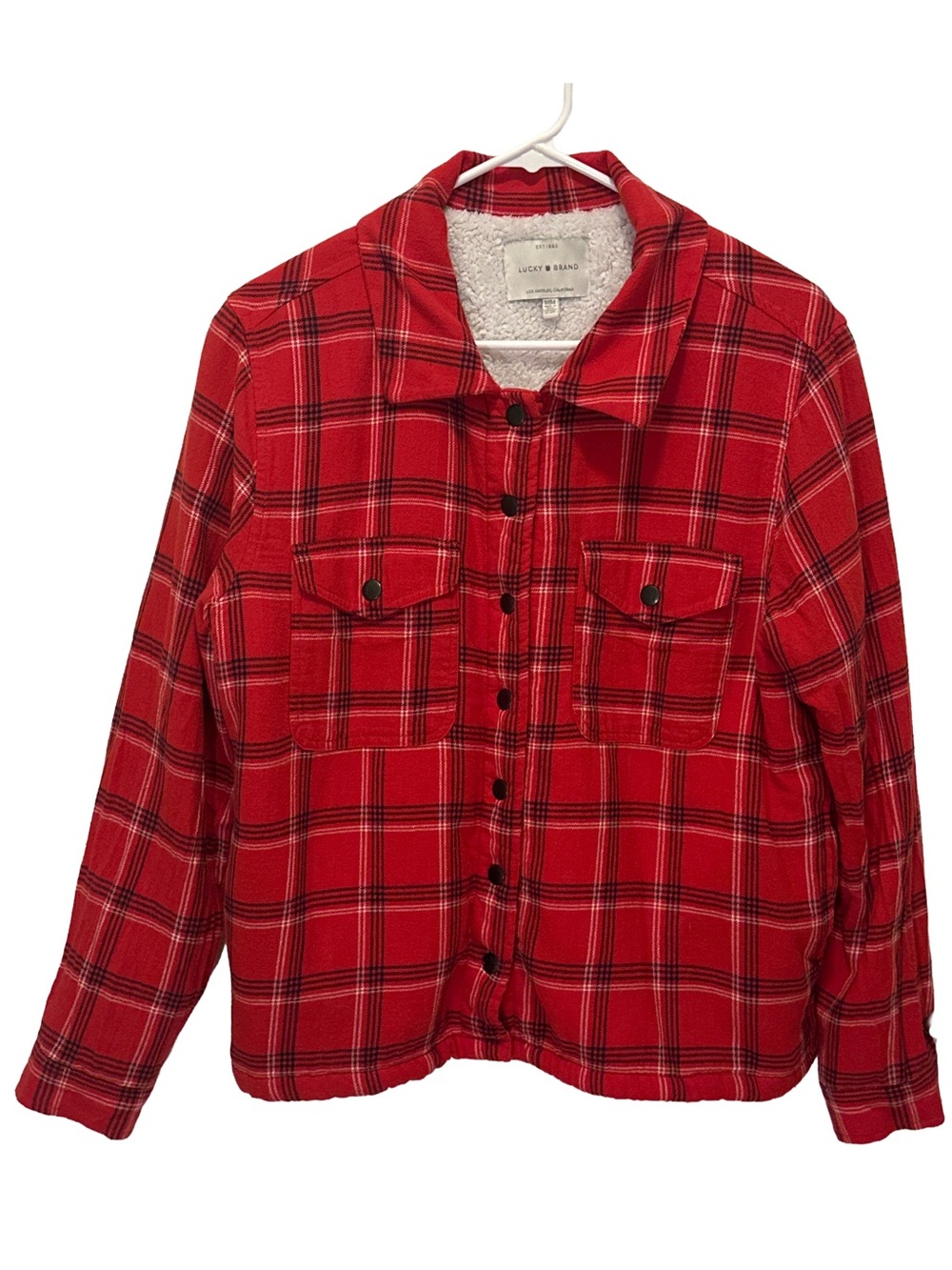 Lucky Brand Red Plaid Teddy-Lined Shirt Jacket